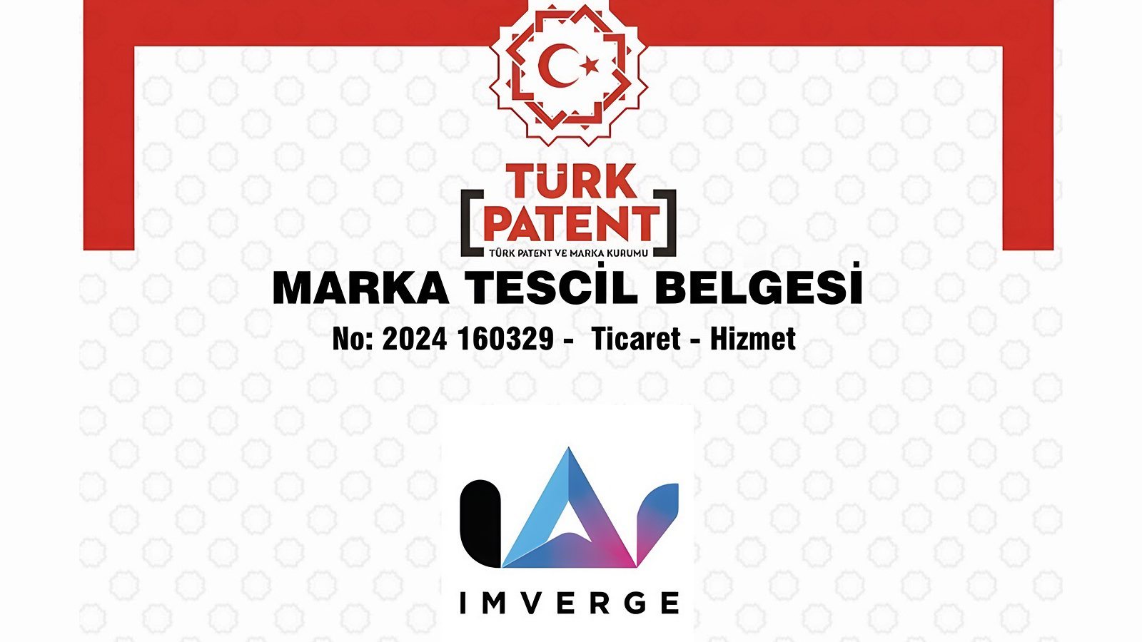 Türk Patent ve Marka Kurumu marka tescil belgesinden Imverge logosunun yer aldığı bölüm.